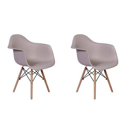 Conjunto 02 Cadeiras Charles Eames Wood Daw com Braços Design - Nude