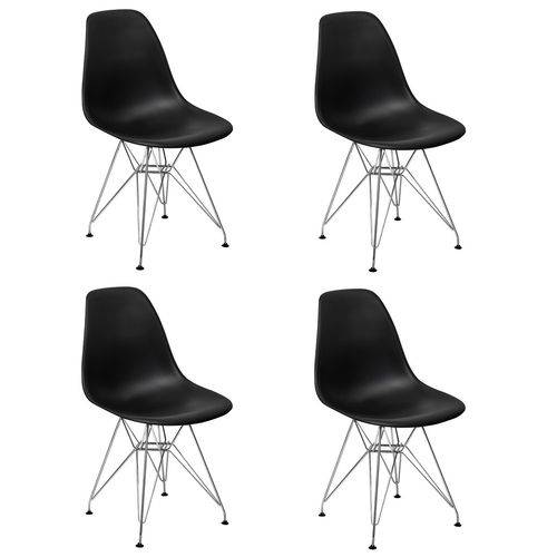 Conjunto 04 Cadeiras Charles Eames Eiffel Base Metal Design - Preta