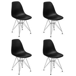 Conjunto 04 Cadeiras Charles Eames Eiffel Base Metal Design - PRETO