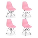 Conjunto 04 Cadeiras Charles Eames Eiffel Base Metal Design - Rosa