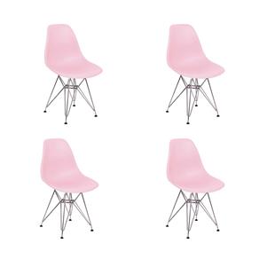 Conjunto 04 Cadeiras Charles Eames Eiffel Base Metal Design - ROSA