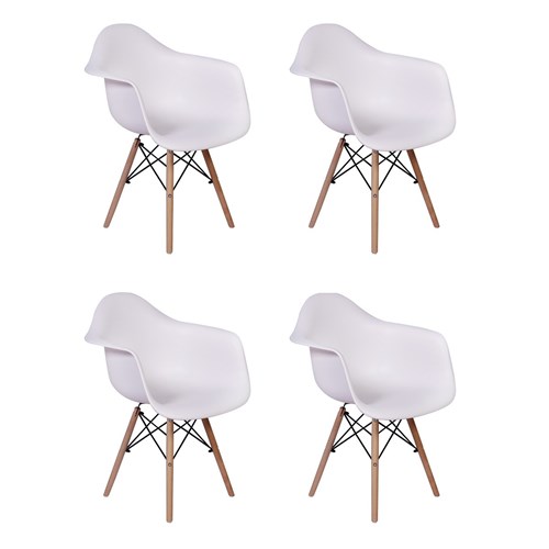 Conjunto 04 Cadeiras Charles Eames Wood Daw com Braços Design - Branca