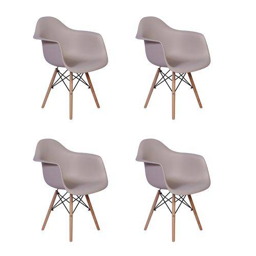 Conjunto 04 Cadeiras Charles Eames Wood Daw com Braços Design - Nude