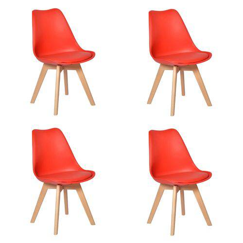 Conjunto 04 Cadeiras Eames Wood Leda Design - Vermelha