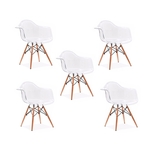 Conjunto 05 Cadeiras Charles Eames Wood Com Braços Policarbonato - Transparente