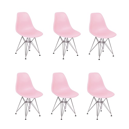 Conjunto 06 Cadeiras Charles Eames Eiffel Base Metal Design - Rosa