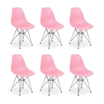 Conjunto 06 Cadeiras Charles Eames Eiffel Base Metal Design - Rosa