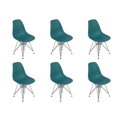 Conjunto 06 Cadeiras Charles Eames Eiffel Base Metal Design - Turquesa