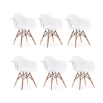 Conjunto 06 Cadeiras Charles Eames Wood Com Braços Policarbonato - Transparente