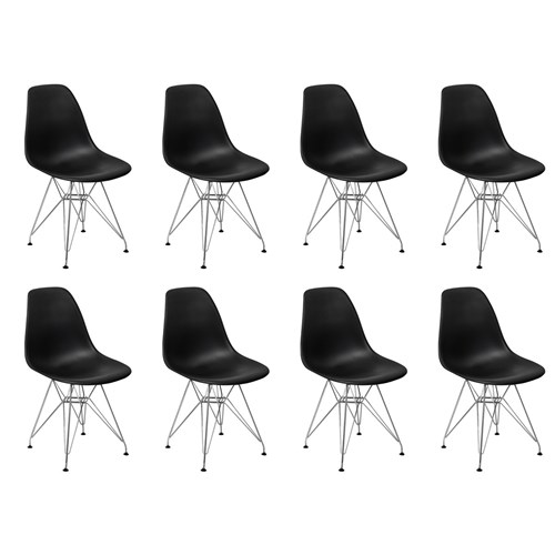 Conjunto 08 Cadeiras Charles Eames Eiffel Base Metal Design - Preta