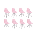 Conjunto 08 Cadeiras Charles Eames Eiffel Base Metal Design - Rosa