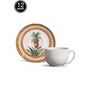 Conjunto 12 Peças Xícaras de Chá Porto Brasil Coup Pineapple - Branco