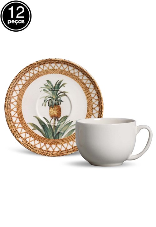 Conjunto 12Pçs Xícaras de Chá Porto Brasil Coup Pineapple Branco/Bege