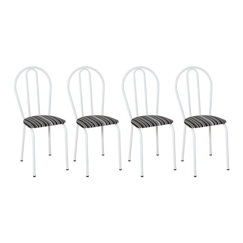 Conjunto 4 Cadeiras 004 Branco e Preto Listrado