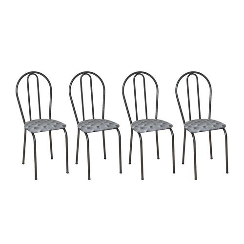 Conjunto 4 Cadeiras 004 Cromo Preto e Estampa Capitone