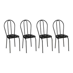 Conjunto 4 Cadeiras 004 Cromo Preto e Preto Flor