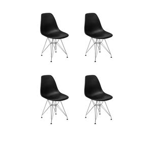 Conjunto 4 Cadeiras Charles Eames Eiffel Base Metal Design - Preta