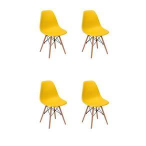 Conjunto 4 Cadeiras Charles Eames Eiffel Wood Base Madeira - Amarela