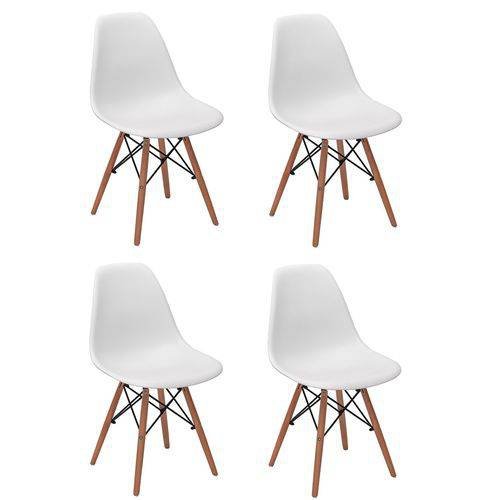 Conjunto 4 Cadeiras Charles Eames Eiffel Wood Base Madeira - Branca - FT-18090 - Fortt