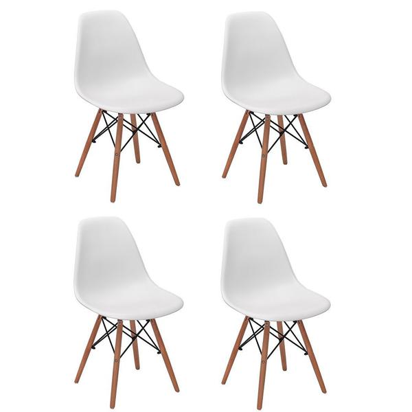 Conjunto 4 Cadeiras Charles Eames Eiffel Wood Base Madeira - Branca - Magazine Decor