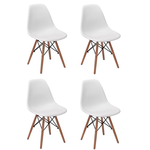Conjunto 4 Cadeiras Charles Eames Eiffel Wood Base Madeira - Branca