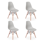 Conjunto 4 Cadeiras Charles Eames Eiffel Wood Base Madeira - Cinza