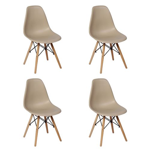 Conjunto 4 Cadeiras Charles Eames Eiffel Wood Base Madeira - Magazine Decor - Nude