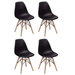 Conjunto 4 Cadeiras Charles Eames Eiffel Wood Base Madeira - Magazine Decor - Preta