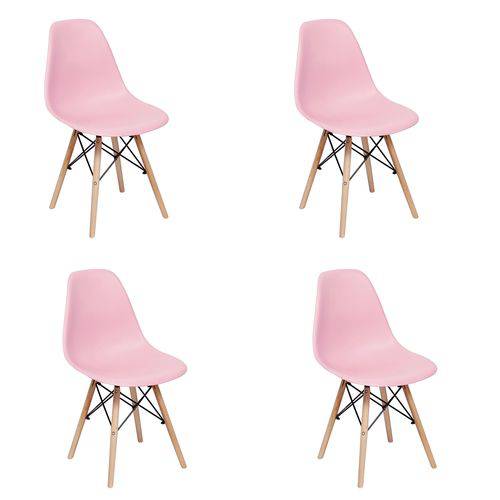 Conjunto 4 Cadeiras Charles Eames Eiffel Wood Base Madeira - Magazine Decor - Rosa