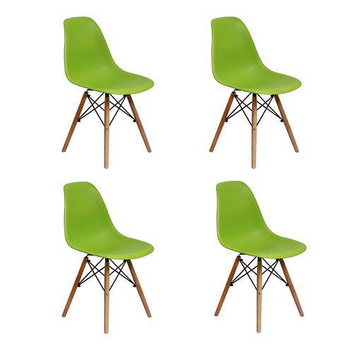 Conjunto 4 Cadeiras Charles Eames Eiffel Wood Base Madeira - Magazine Decor - Verde