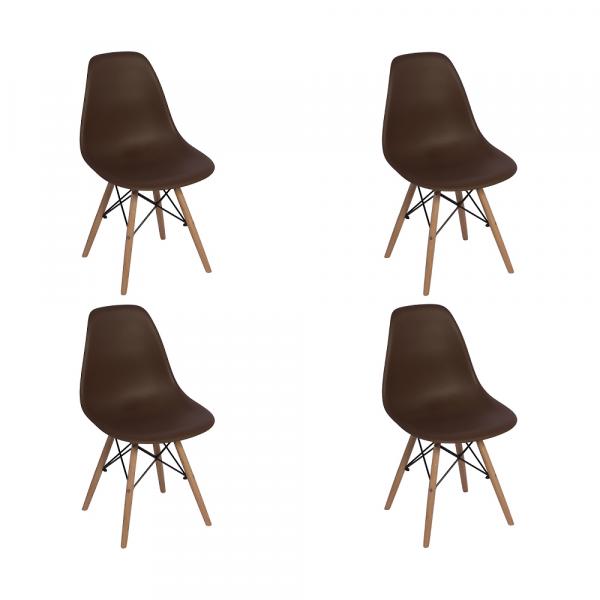Conjunto 4 Cadeiras Charles Eames Eiffel Wood Base Madeira - Marrom - Magazine Decor