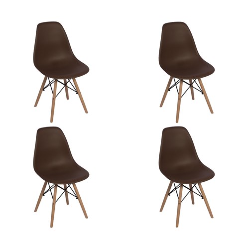 Conjunto 4 Cadeiras Charles Eames Eiffel Wood Base Madeira - Marrom
