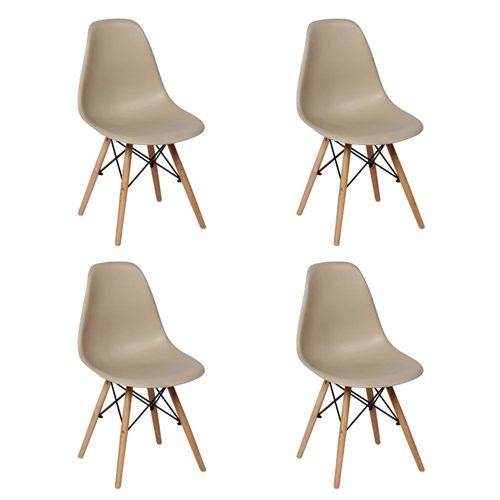 Conjunto 4 Cadeiras Charles Eames Eiffel Wood Base Madeira - Nude