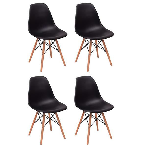 Conjunto 4 Cadeiras Charles Eames Eiffel Wood Base Madeira - Preta - Magazine Decor