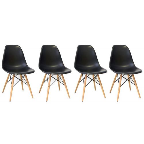 Conjunto 4 Cadeiras Charles Eames Eiffel Wood Base Madeira Preta