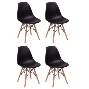 Conjunto 4 Cadeiras Charles Eames Eiffel Wood Base Madeira - PRETO