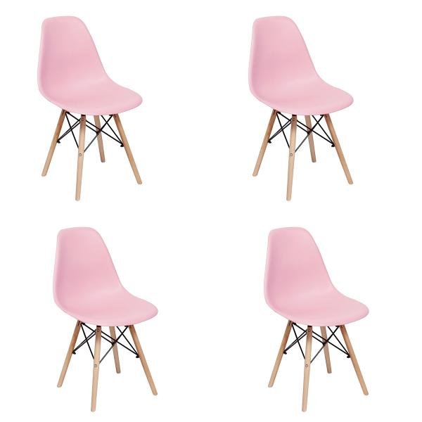 Conjunto 4 Cadeiras Charles Eames Eiffel Wood Base Madeira - Rosa - Magazine Decor