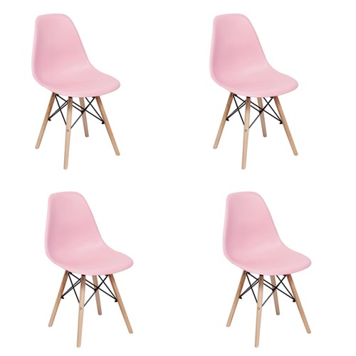 Conjunto 4 Cadeiras Charles Eames Eiffel Wood Base Madeira - Rosa