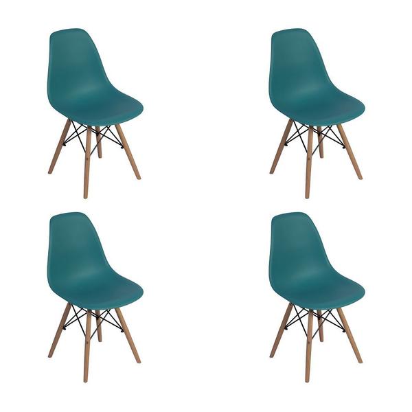 Conjunto 4 Cadeiras Charles Eames Eiffel Wood Base Madeira - Turquesa - Magazine Decor