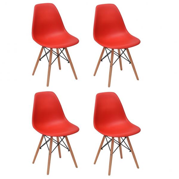 Conjunto 4 Cadeiras Charles Eames Eiffel Wood Base Madeira - Vermelha - Magazine Decor