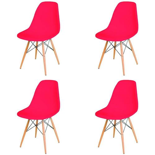 Conjunto 4 Cadeiras Charles Eames Eiffel Wood Vermelha com Base Madeira