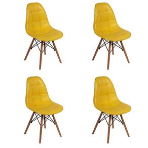 Conjunto 4 Cadeiras Dkr Charles Eames Wood Estofada Botonê - Amarelo