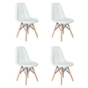Conjunto 4 Cadeiras Dkr Charles Eames Wood Estofada Botonê - Branco