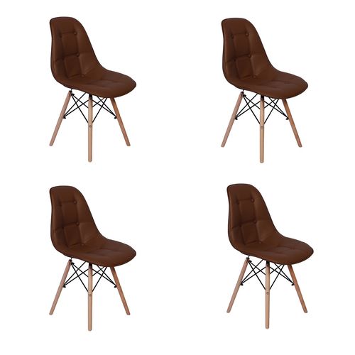 Conjunto 4 Cadeiras Dkr Charles Eames Wood Estofada Botonê - Marrom