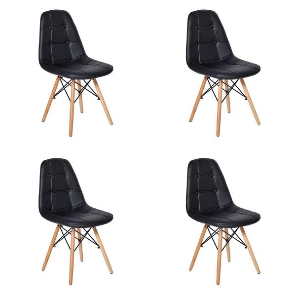 Conjunto 4 Cadeiras Dkr Charles Eames Wood Estofada Botonê - Preta - Magazine Decor