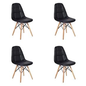 Conjunto 4 Cadeiras Dkr Charles Eames Wood Estofada Botonê - Preto