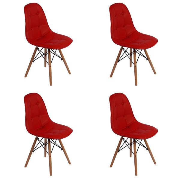 Conjunto 4 Cadeiras Dkr Charles Eames Wood Estofada Botonê - Vermelha - Magazine Decor