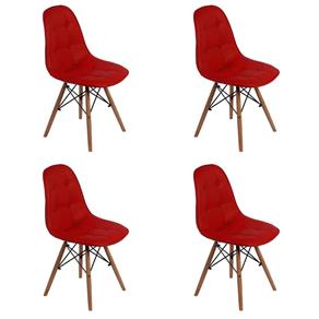 Conjunto 4 Cadeiras Dkr Charles Eames Wood Estofada Botonê - Vermelho