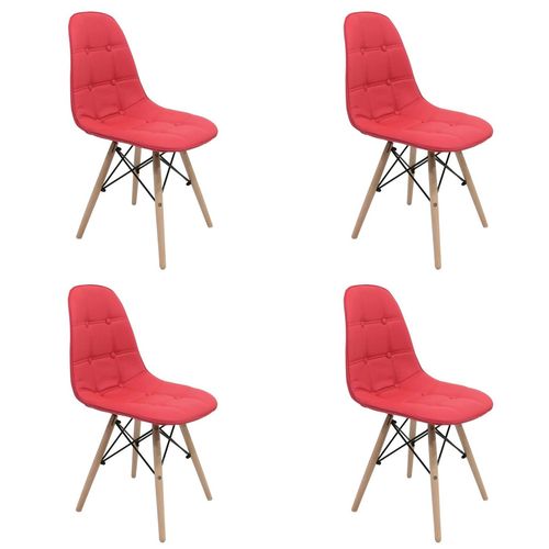 Conjunto 4 Cadeiras Dkr Wood Charles Eames Botone Vermelho - Byartdesign