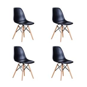 Conjunto 4 Cadeiras Eames Eiffel com Pés de Madeira - PRETO